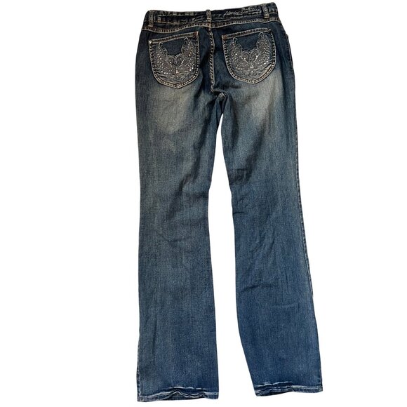 Harley Davidson Very Tall Bootcut Blue Jeans Wing Pockets Women's Size 8 - Picture 6 of 7